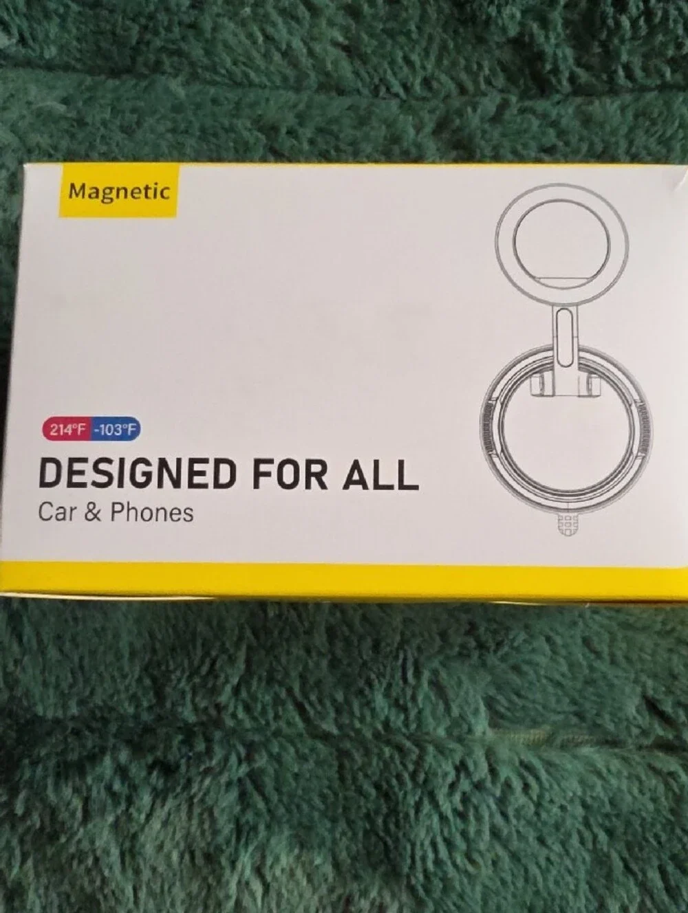 Black Foldable Phone Ring Stand w/Clip, Secure Grip and Hands-Free Use For Car.